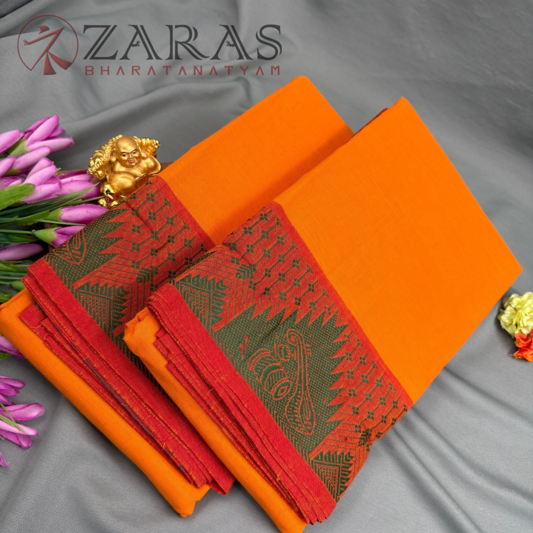 Bharatanatyam Dance Practice Saree - M Yellow with Green Veena Border