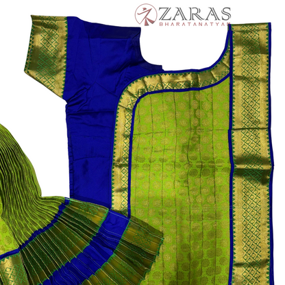 Bharatanatyam Dance Readymade Costume - Blue with Light Green Brocade
