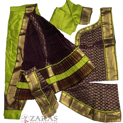 Kuchipudi Dance Readymade Costume - Y Green with D Wine Brocade Combination