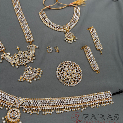 Bharatanatyam Dance Jewellery - Sow & Flower White Stone Full Set