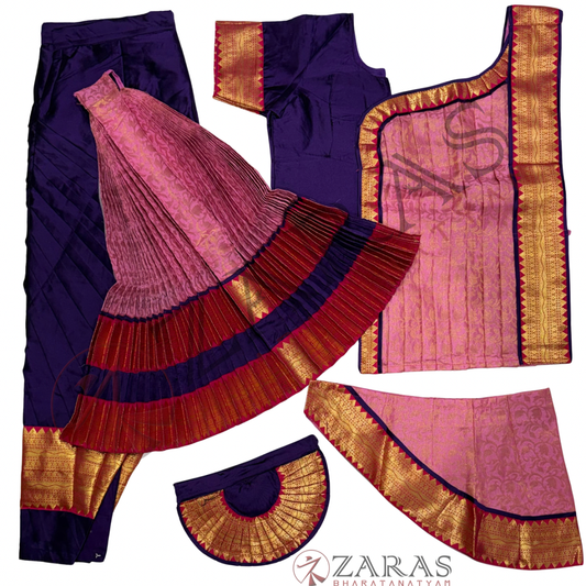 Bharatanatyam Dance Readymade Costume - Violet with Baby pink Brocade Combination