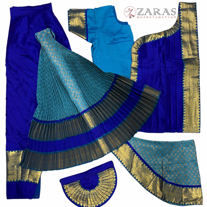 Bharatanatyam Dance Readymade Costume - Blue with Happy Blue Brocade Combination