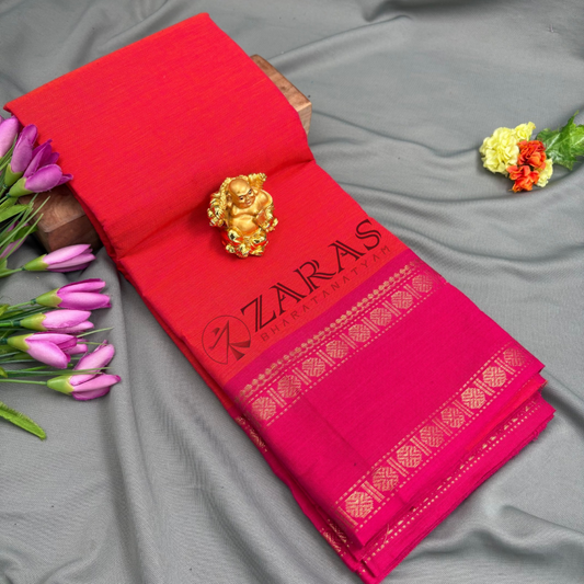Bharatanatyam Dance Practice Saree - Orange with Pink D Coin Border