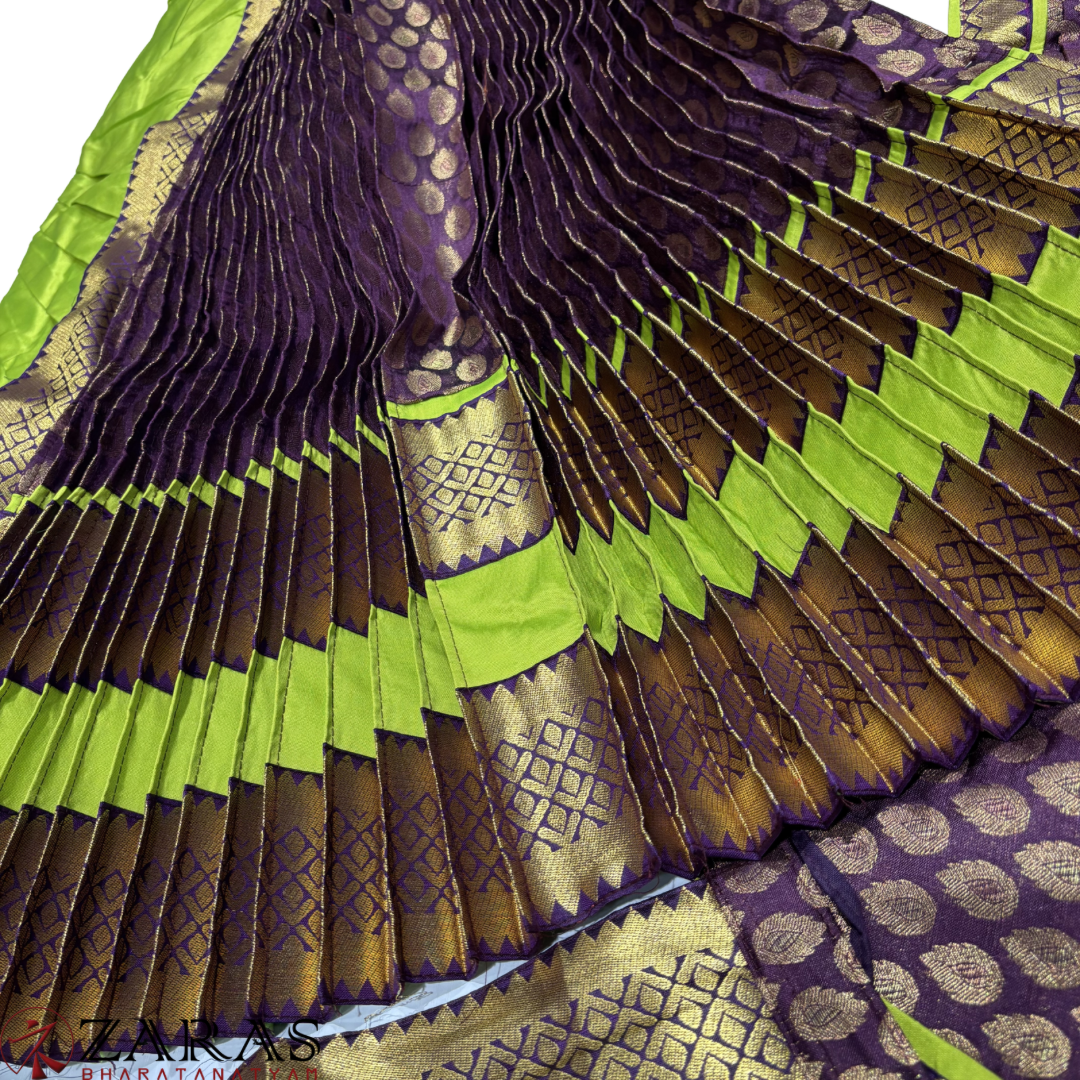 Kuchipudi Dance Readymade Costume - Y Green with D Wine Brocade Combination