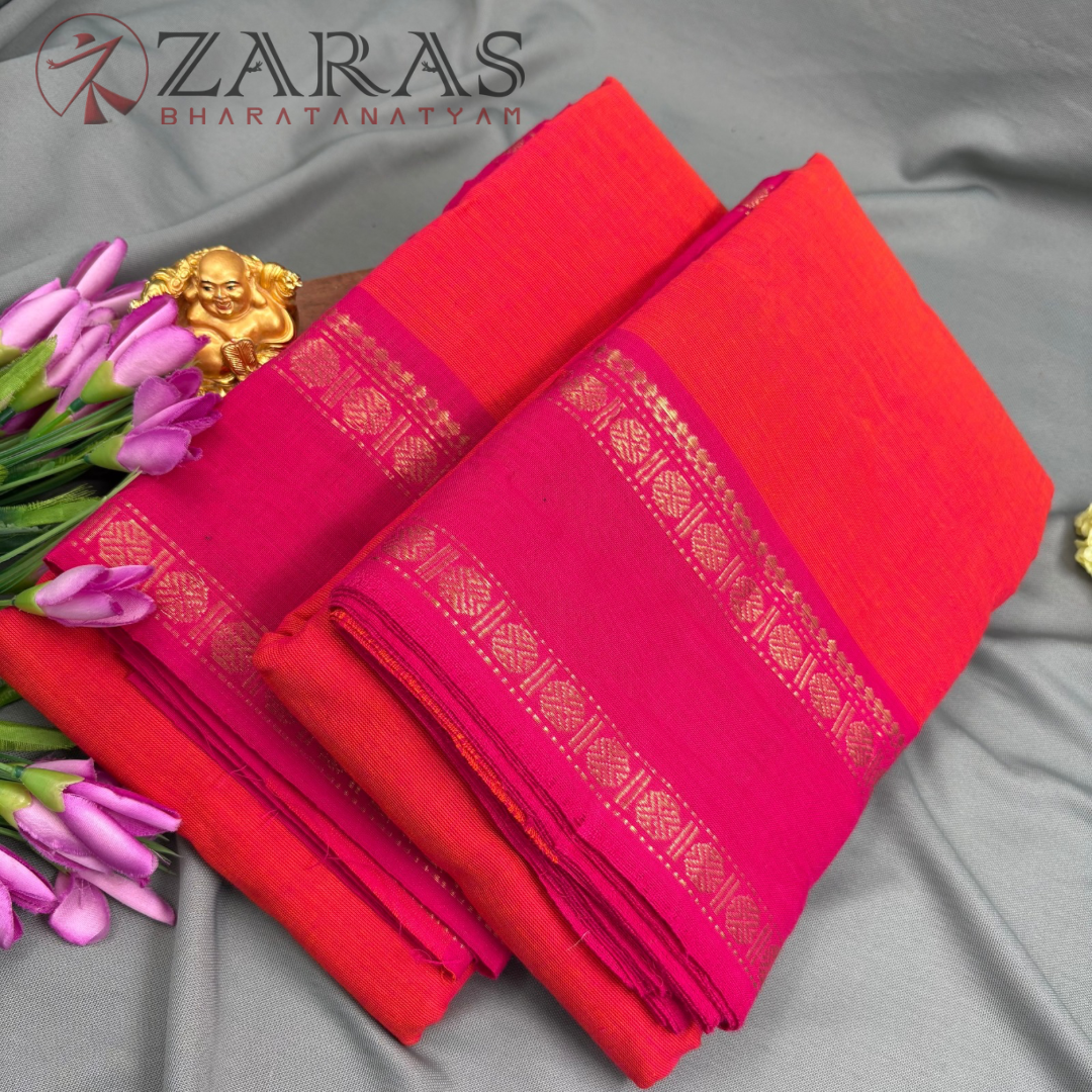 Bharatanatyam Dance Practice Saree - Orange with Pink D Coin Border