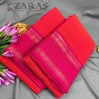 Bharatanatyam Dance Practice Saree - Orange with Pink D Coin Border