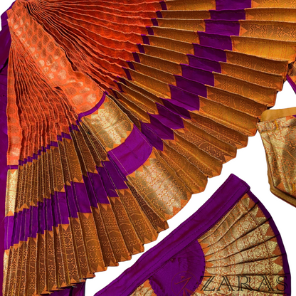 Bharatanatyam Dance Readymade Costume - Purple with Orange Brocade Combination
