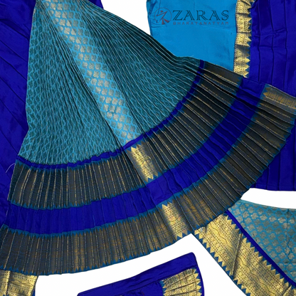 Bharatanatyam Dance Readymade Costume - Blue with Happy Blue Brocade Combination