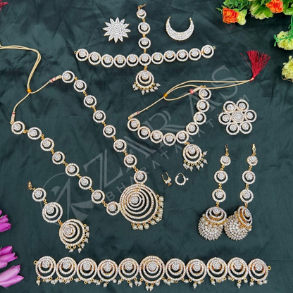 Bharatanatyam Dance Jewellery - Round Flower White Stone Full Set