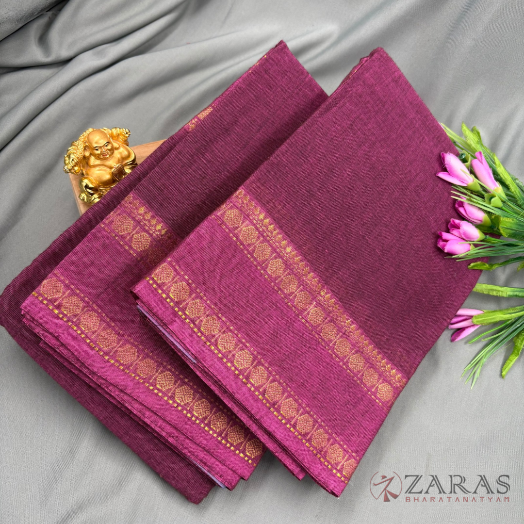 Bharatanatyam Dance Practice Saree - D Magenta  with Gold D Coin Border (6 Meter)