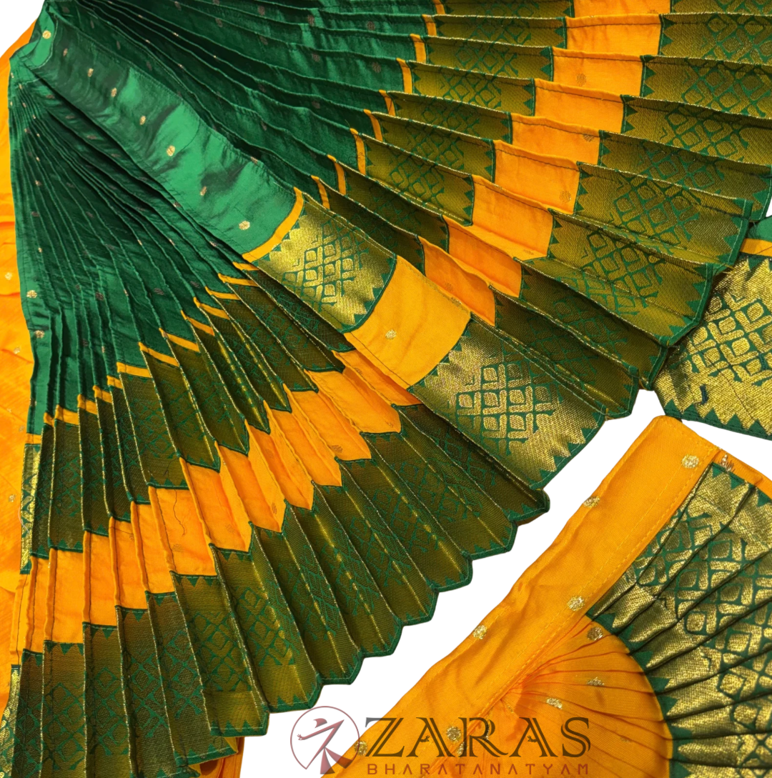 Bharatanatyam Dance Readymade Costume - M Yellow with Green Dot Combination