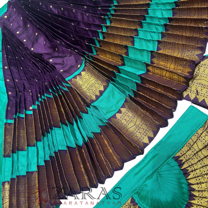 Bharatanatyam Dance Readymade Costume - Sea Green with Purple Dot