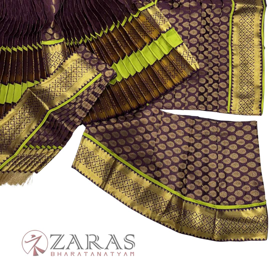Kuchipudi Dance Readymade Costume - Y Green with D Wine Brocade Combination