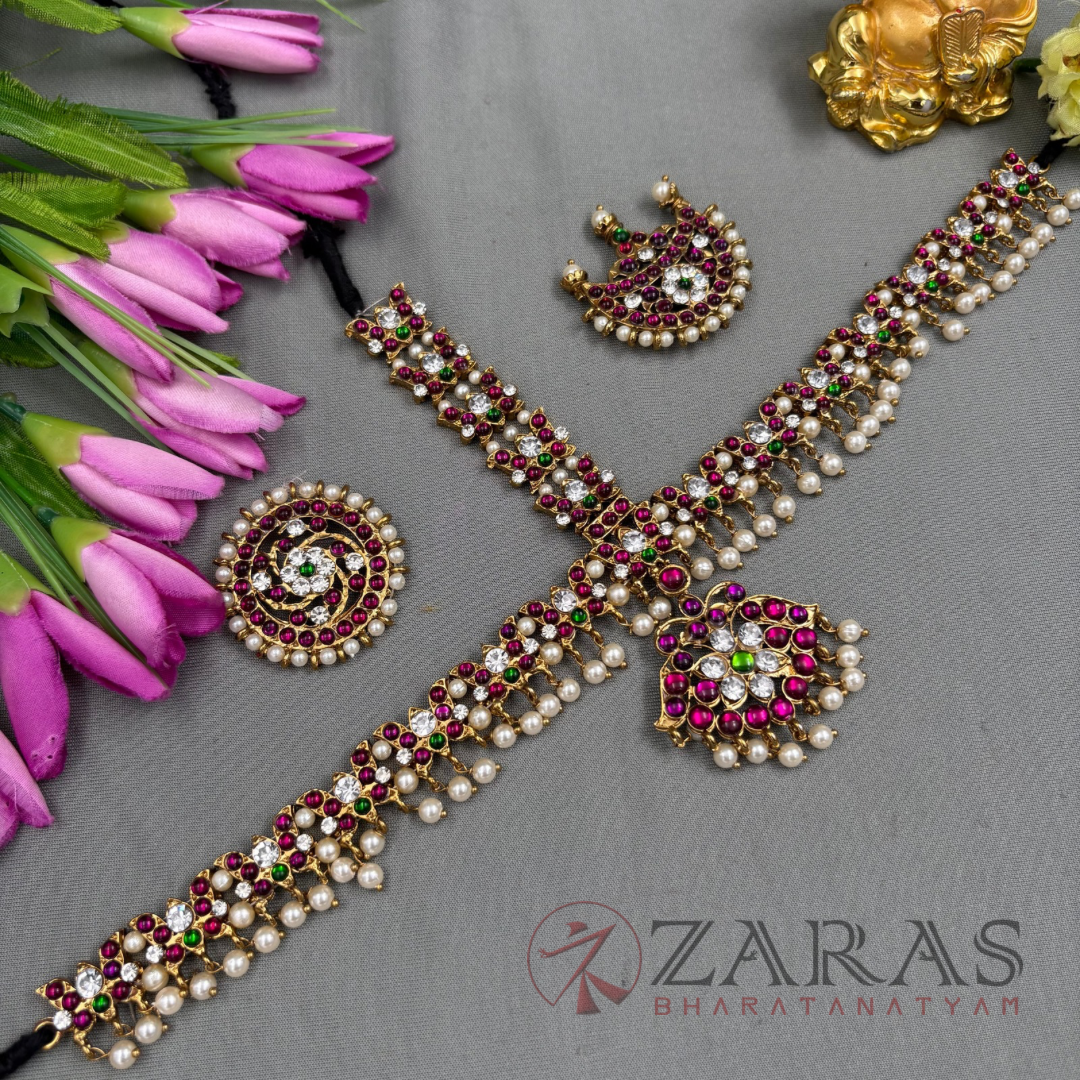 Bharatanatyam Dance Alankara Jewellery - Headset Lotus PG Kemp Beads CS