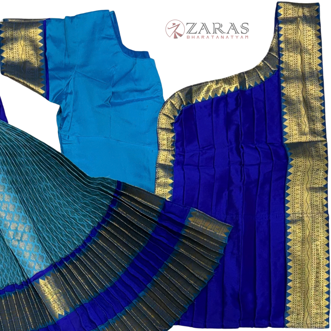 Bharatanatyam Dance Readymade Costume - Blue with Happy Blue Brocade Combination
