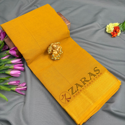 Bharatanatyam Dance Practice Saree - Yellow with Gold Gopuram Diamond Boeder