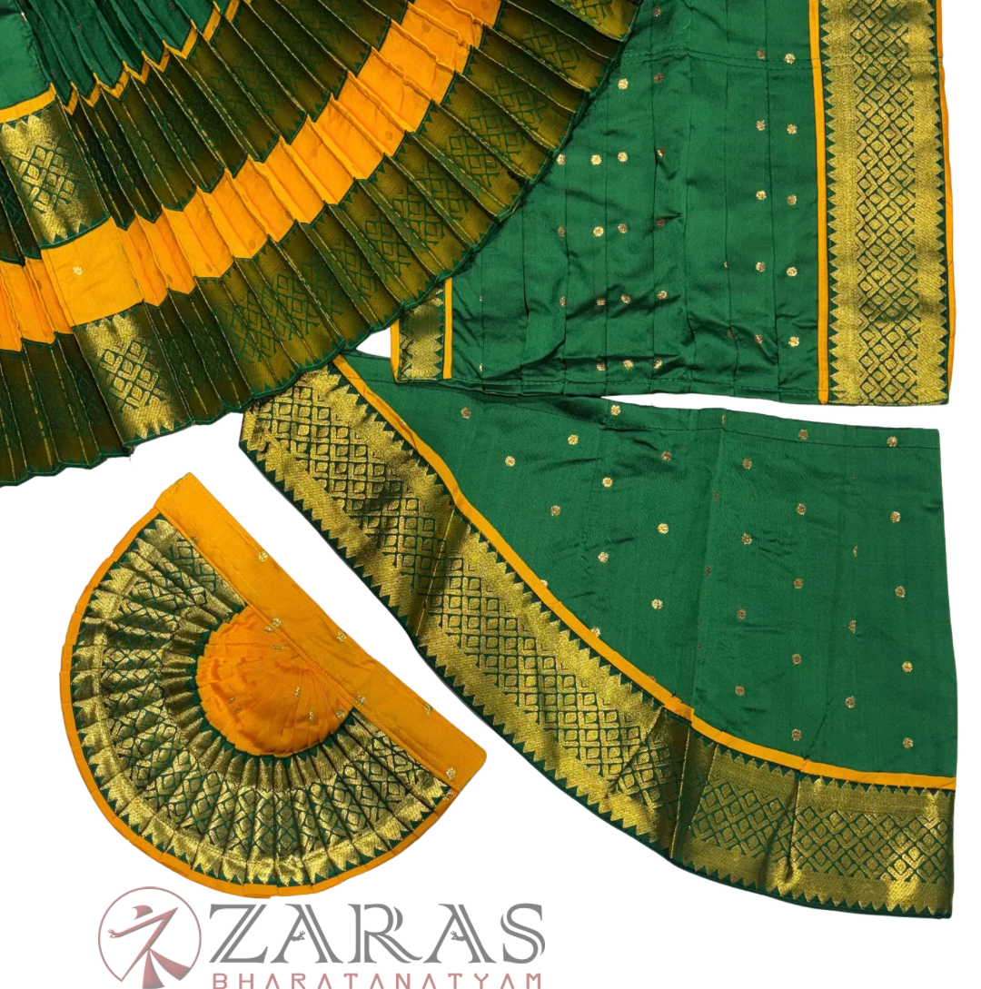 Bharatanatyam Dance Readymade Costume - M Yellow with Green Dot Combination