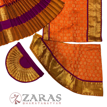 Bharatanatyam Dance Readymade Costume - Purple with Orange Brocade Combination