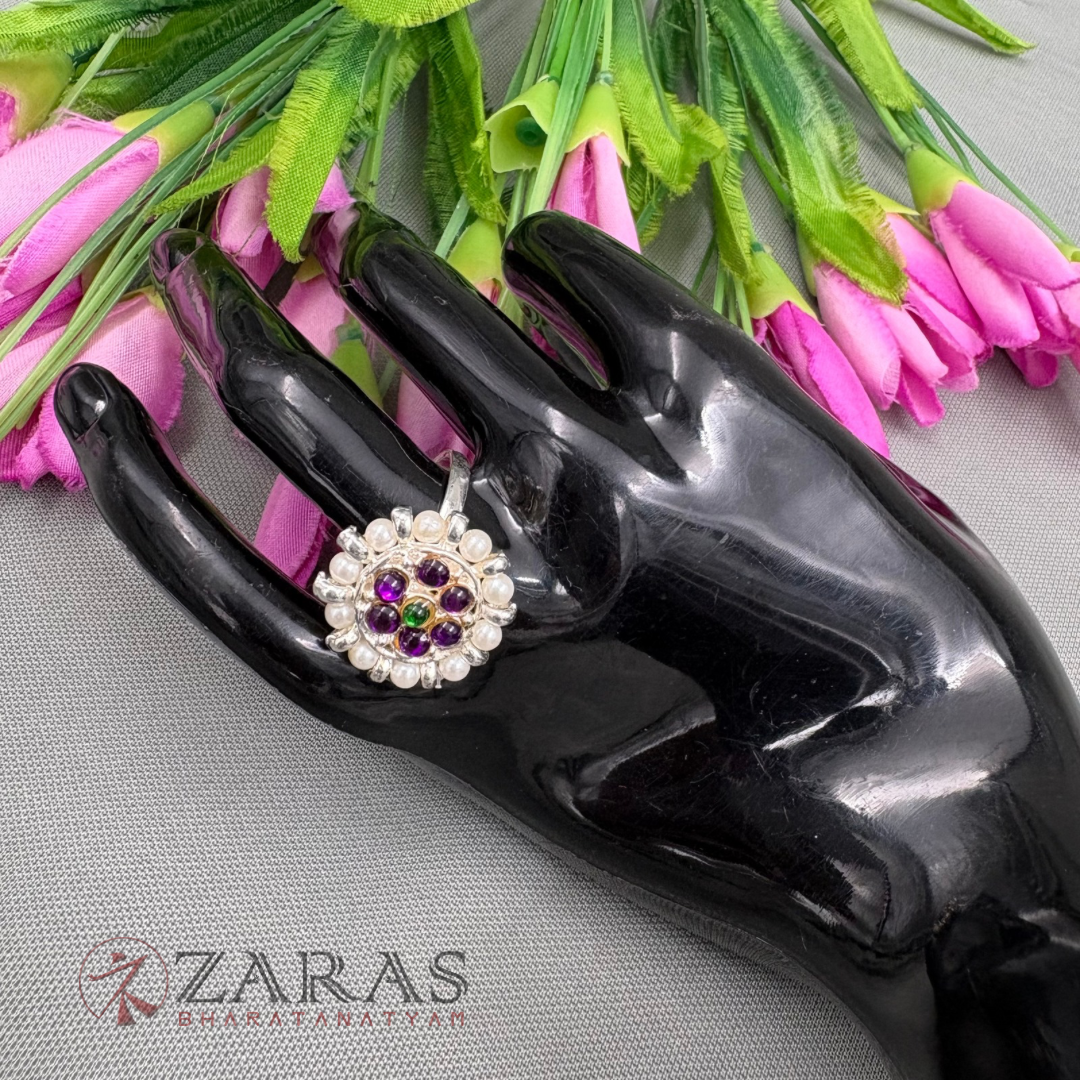 Bharatanatyam Dance Jewellery Silver - Finger Ring RG Kemp Small (Adjustable)