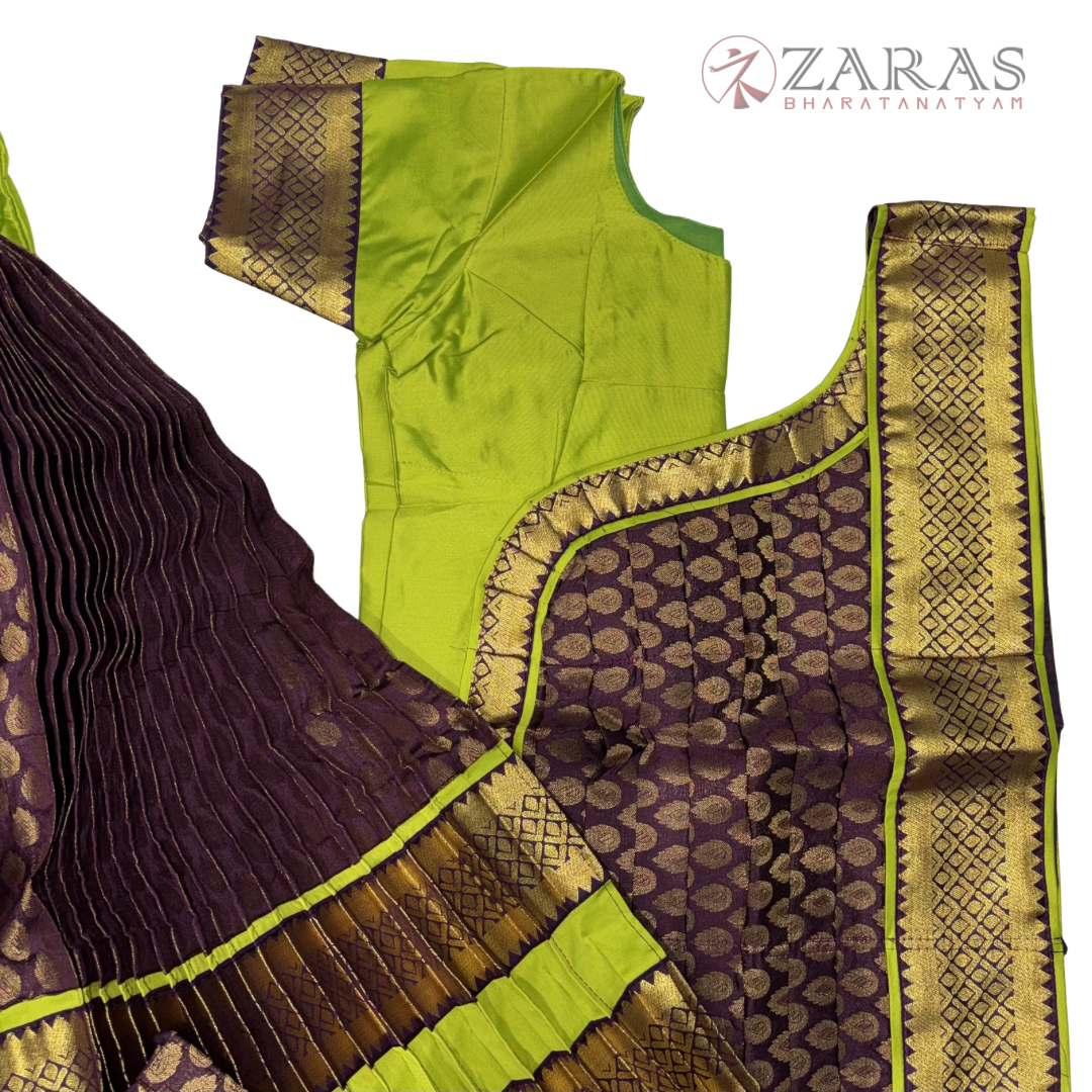Kuchipudi Dance Readymade Costume - Y Green with D Wine Brocade Combination
