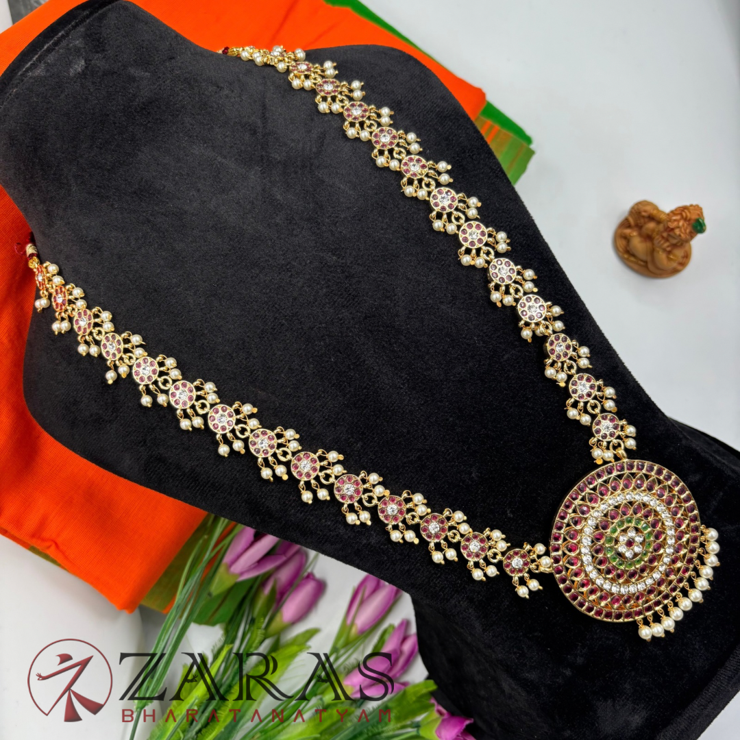 Bharatanatyam Dance Premium Jewellery - Round Flower PG Kemp CS Haaram / Long Chain Beads
