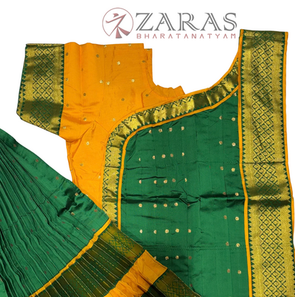 Bharatanatyam Dance Readymade Costume - M Yellow with Green Dot Combination