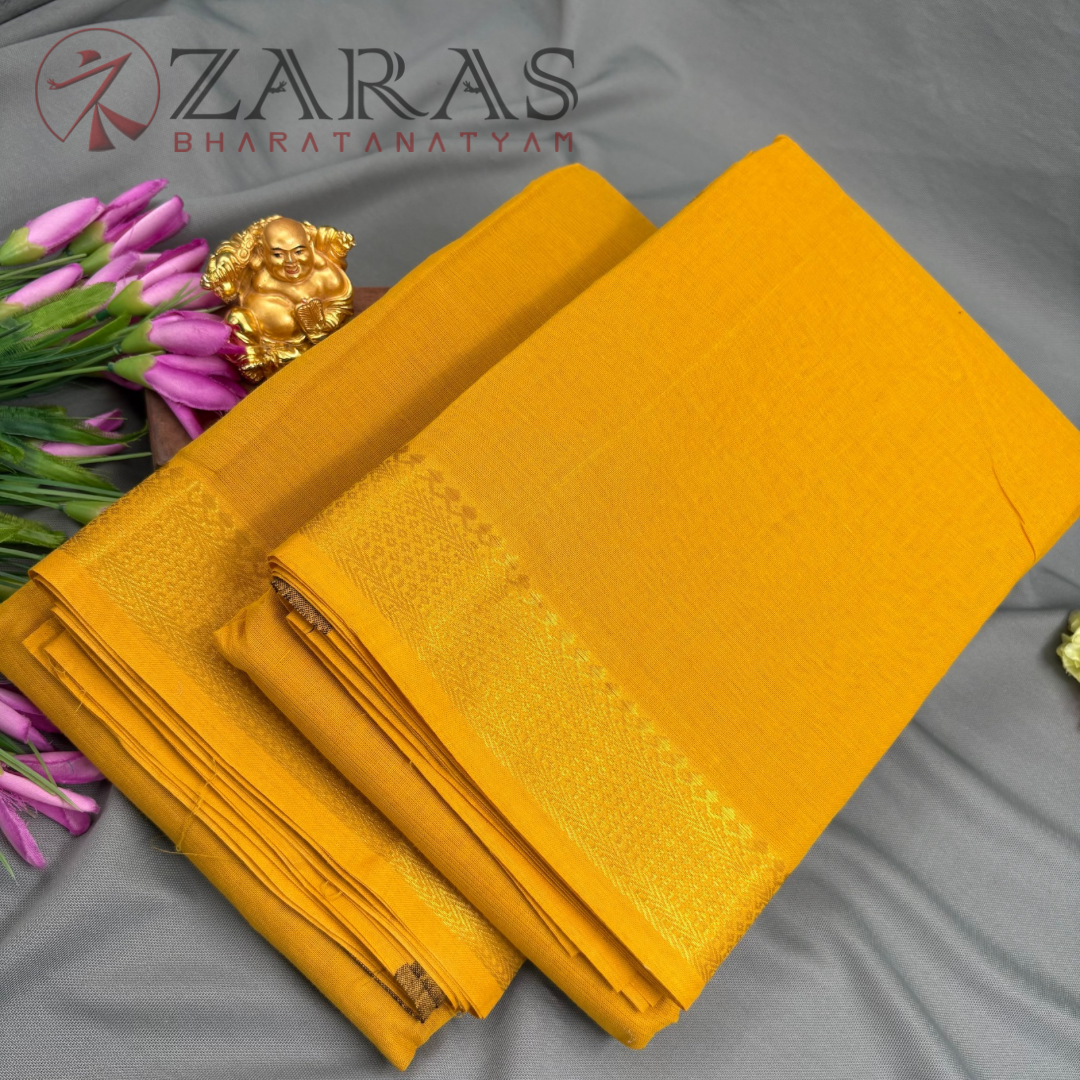Bharatanatyam Dance Practice Saree - Yellow with Gold Gopuram Diamond Boeder