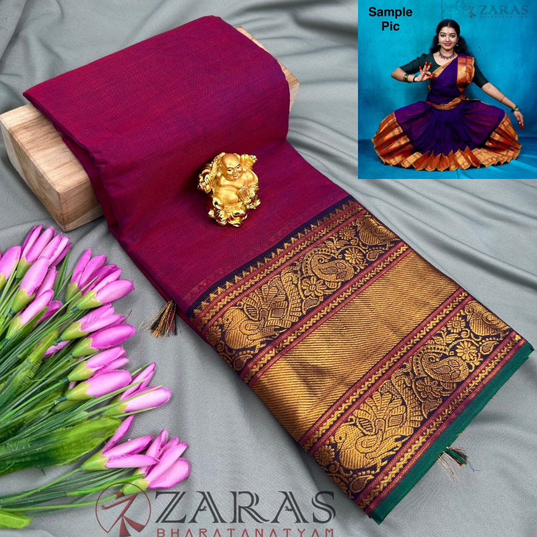 Ready-to-wear Dance Practice Sarees – Pre-Stitched (Set of 3 Pcs – Skirt, Pallu & Side Fan without Blouse) Peacock