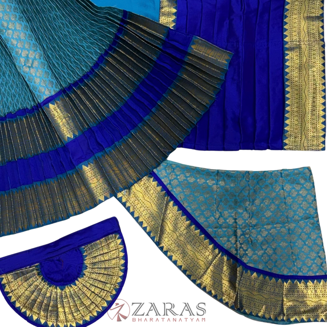 Bharatanatyam Dance Readymade Costume - Blue with Happy Blue Brocade Combination