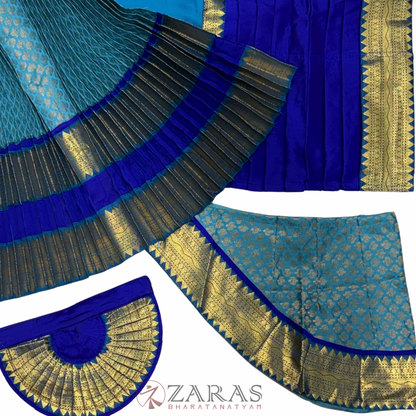 Bharatanatyam Dance Readymade Costume - Blue with Happy Blue Brocade Combination