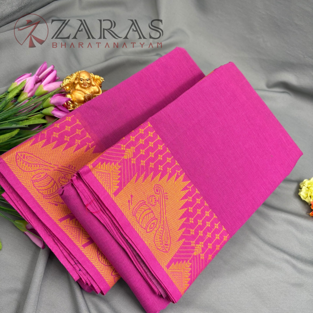 Bharatanatyam Dance Practice Saree - Pink with Gold Veena Border