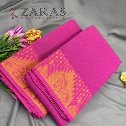 Bharatanatyam Dance Practice Saree - Pink with Gold Veena Border
