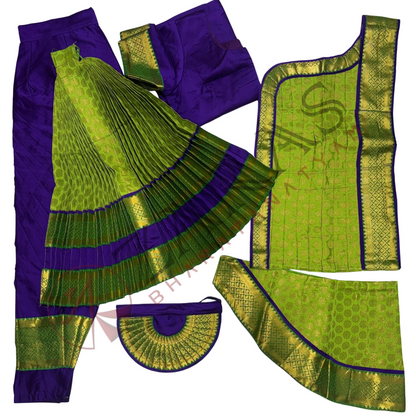 Bharatanatyam Dance Readymade Costume - Violet with L Green Brocade Combination