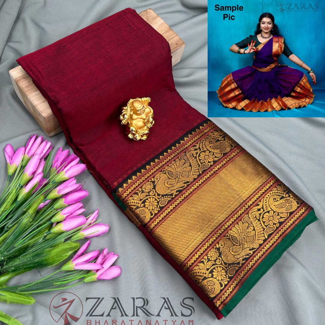 Ready-to-wear Dance Practice Sarees – Pre-Stitched (Set of 3 Pcs – Skirt, Pallu & Side Fan without Blouse) Peacock
