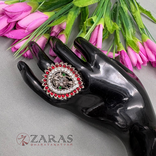 Bharatanatyam Dance Jewellery Black - Finger Ring RG Kemp Big (Adjustable)