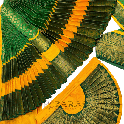 Bharatanatyam Dance Readymade Costume - M Yellow with Green Brocade Combination