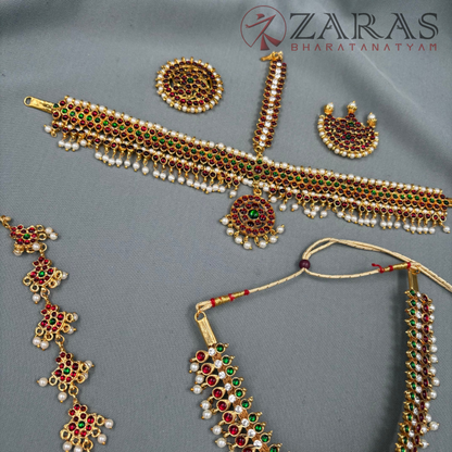 Bharatanatyam Dance Jewellery - Flower & Natraj Full Set RG Kemp CG