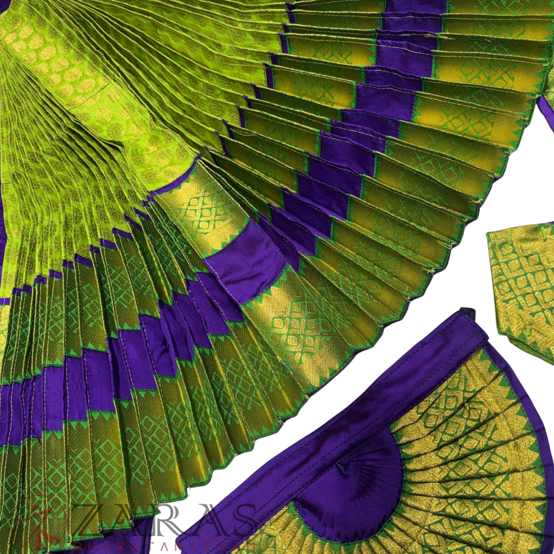Bharatanatyam Dance Readymade Costume - Violet with L Green Brocade Combination