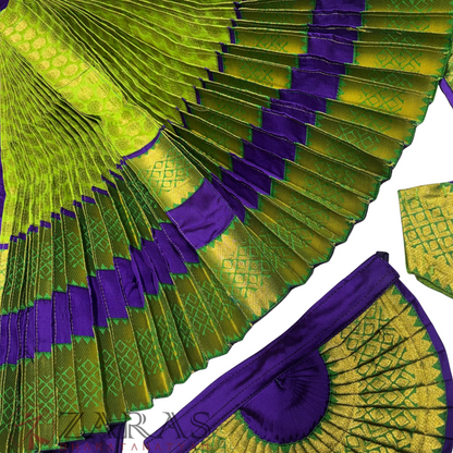 Bharatanatyam Dance Readymade Costume - Violet with L Green Brocade Combination