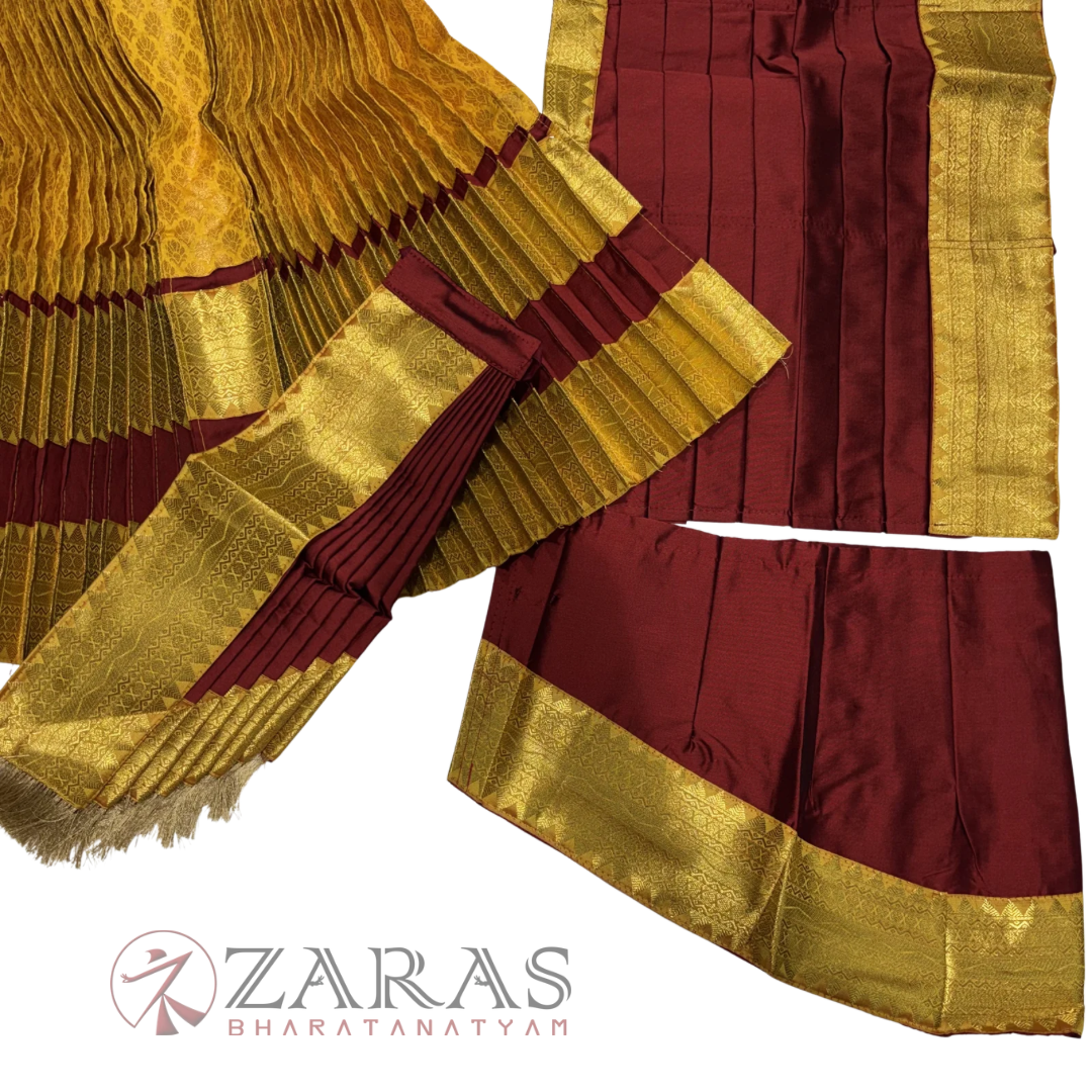 Kuchipudi Dance Readymade Costume - Maroon with M Yellow Brocade Combination