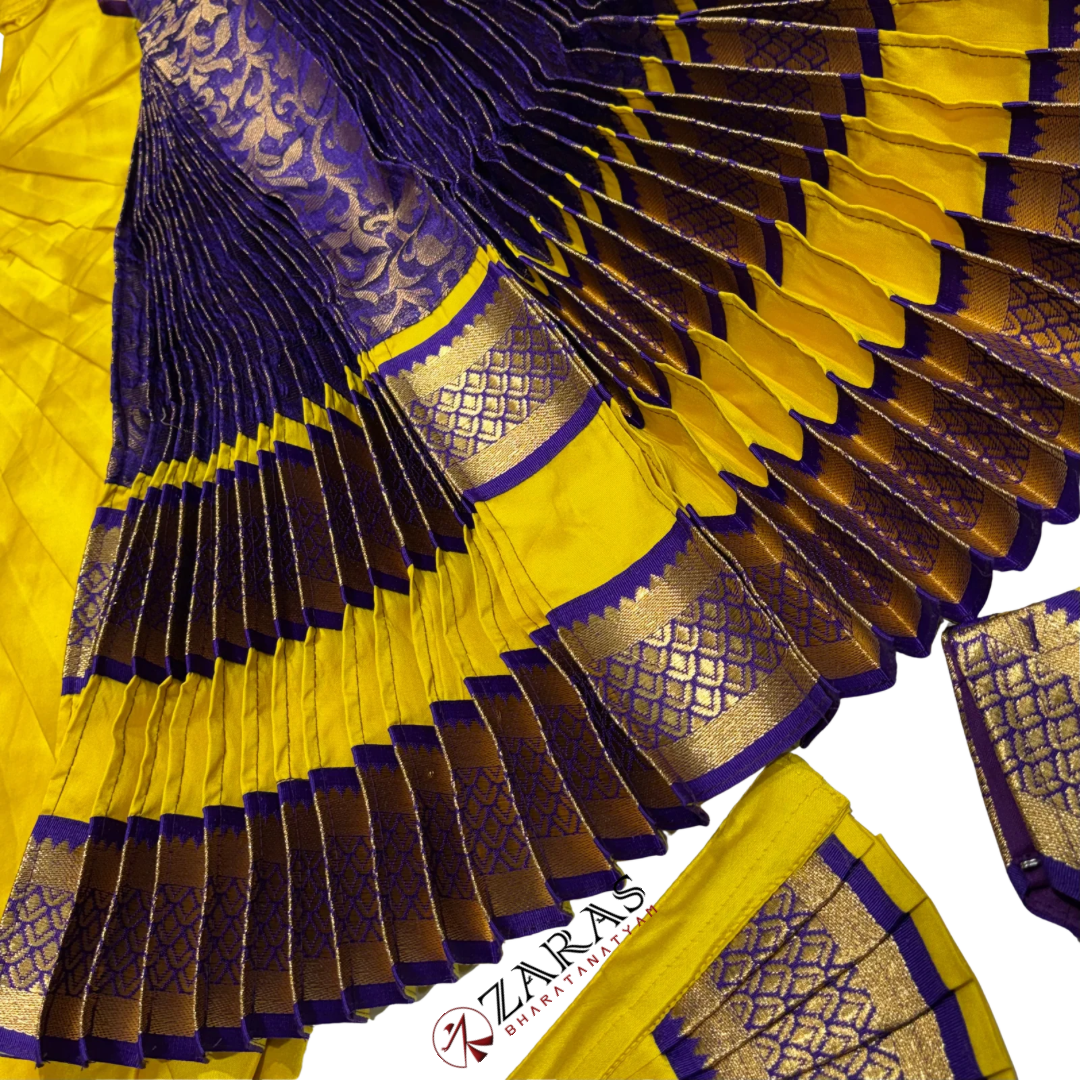 Bharatanatyam Dance Readymade Costume - Yellow with Violet Brocade