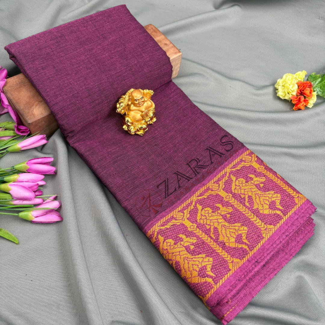 Bharatanatyam Dance Practice Saree - Purple with Gold Doll Border