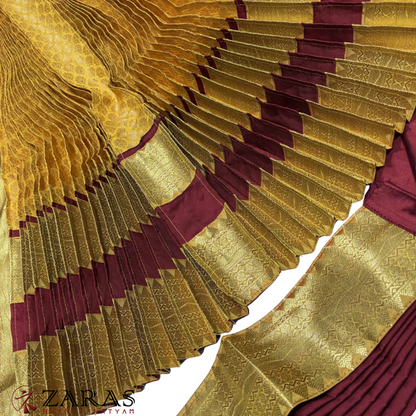 Kuchipudi Dance Readymade Costume - Maroon with M Yellow Brocade Combination