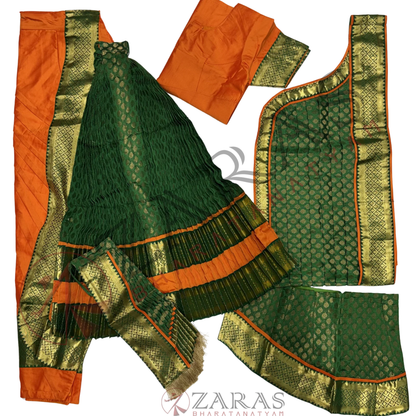 Kuchipudi Dance Readymade Costume - Orange with Green Brocade Combination