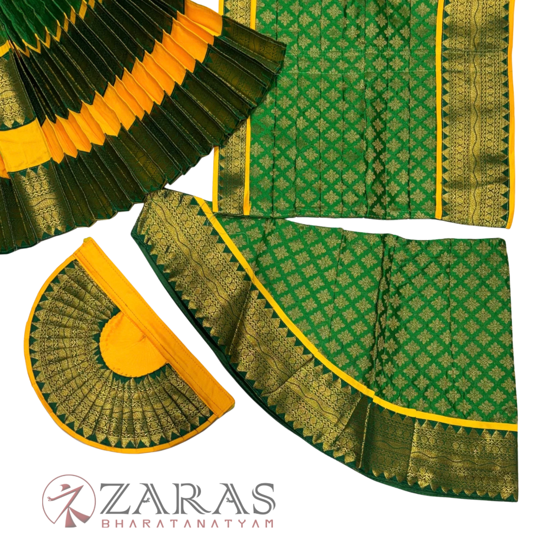Bharatanatyam Dance Readymade Costume - M Yellow with Green Brocade Combination