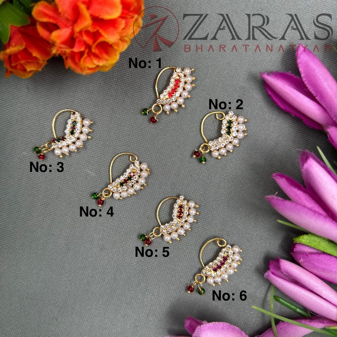 Bharatanatyam Dance Jewellery - Manga Nathu Multi Stone (Left Side)