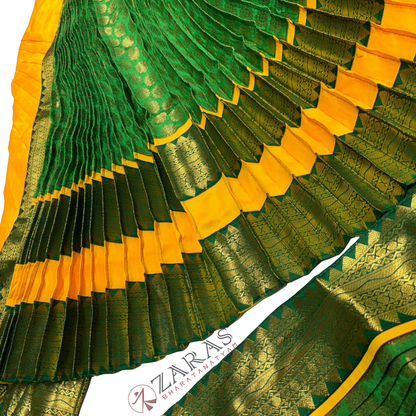 Kuchipudi Dance Readymade Costume - Yellow with Green Brocade Combination