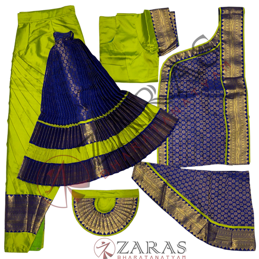 Bharatanatyam Dance Readymade Costume - Y Green with Blue Brocade Combination