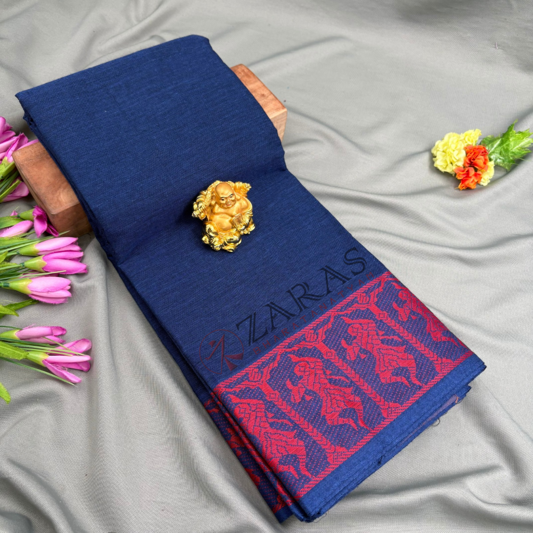 Bharatanatyam Dance Practice Saree - D Blue with Red Doll Border