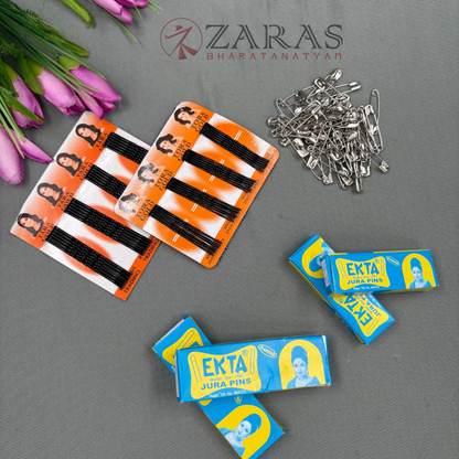 Bharatanatyam Dance Accessories - U Pins (Set of 4 Box)/ Slide Pin (Set of 2) / Safety Pin